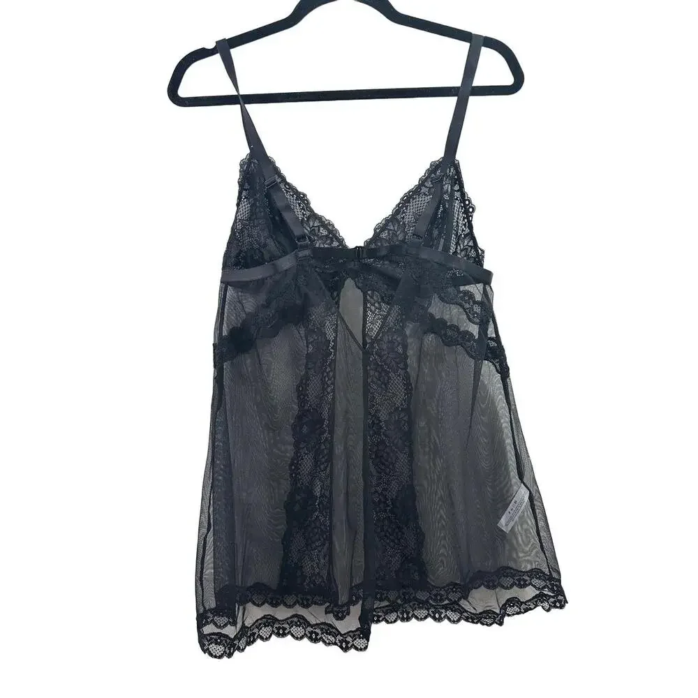 NWT Adore Me Lingerie Womens Size 0X Black Lace Sheer Babydoll